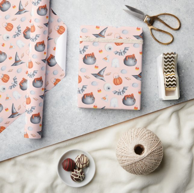 Halloween Ghost Bats Witch Hat Pattern Wrapping Paper (Crafts)