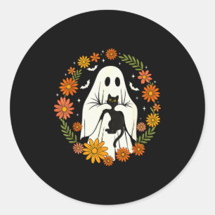 Halloween Ghost Black Cat Cute Funny Classic Round Sticker