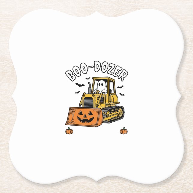 Halloween Ghost Boo Dozer Funny Bulldozer_1 Paper Coaster (Front)