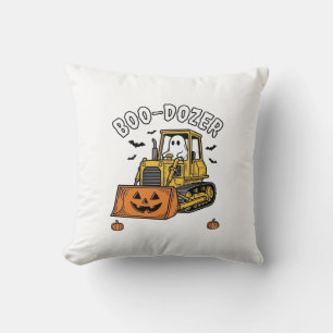 Halloween Ghost Boo Dozer Funny Bulldozer_1 Throw Pillow