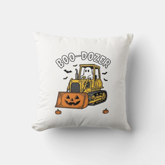 Halloween Ghost Boo Dozer Funny Bulldozer_1 Throw Pillow (Front)