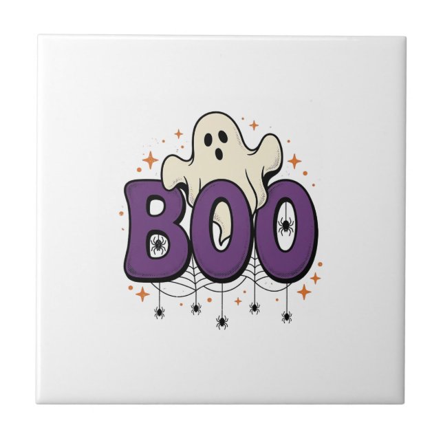 Halloween Ghost Boo Funny Spider Vintage_1 Tile (Front)