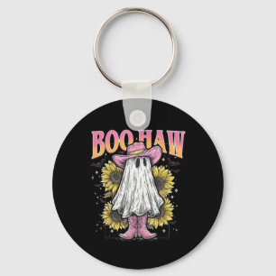 Halloween Ghost Boo Haw Western Cowgirl Sunflower Keychain