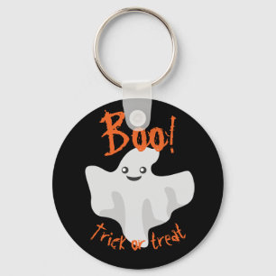 Halloween Ghost Boo! Trick or Treat Black Keychain