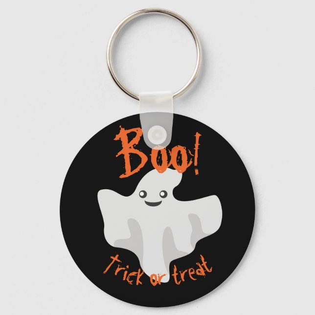 Halloween Ghost Boo! Trick or Treat Black  Keychain (Front)