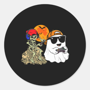 Halloween Ghost Boys Kids Gaming Scary Skeleton Ga Classic Round Sticker