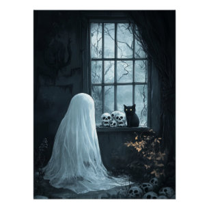 Halloween Ghost, Cat and Skuls Poster