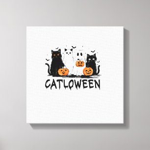 Halloween Ghost Cat Catloween Funny Black Cat Cat Canvas Print