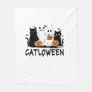 Halloween Ghost Cat Catloween Funny Black Cat Cat Fleece Blanket