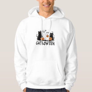 Halloween Ghost Cat Catloween Funny Black Cat Cat  Hoodie