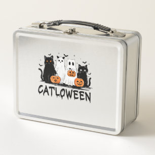 Halloween Ghost Cat Catloween Funny Black Cat Cat Metal Lunch Box