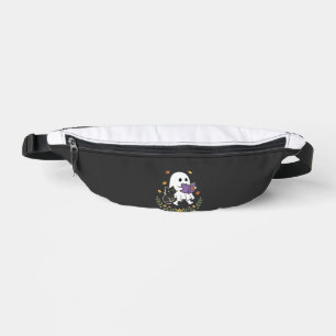 Halloween Ghost Cat Reading Book Floral Design_1 Fanny Pack