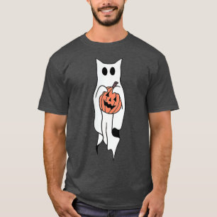 Halloween Ghost Cat Scary Pumpkin Cat Lover Pocket T-Shirt