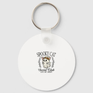 Halloween Ghost Cat Social Club Retro Creepy Cute  Keychain