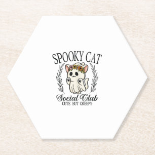 Halloween Ghost Cat Social Club Retro Creepy Cute Paper Coaster