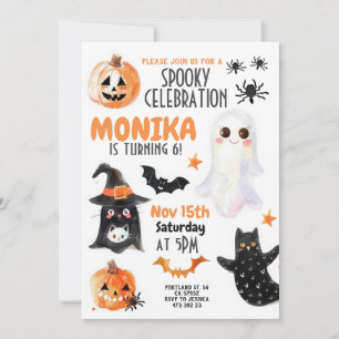 Halloween Ghost Cats Kids Watercolor Birthday Invitation