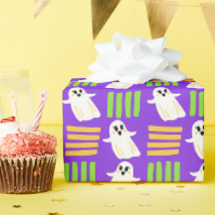 Halloween Ghost Chequered Tile pattern Wrapping Paper