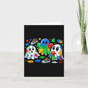 Halloween Ghost Colorful Puzzle Ribbon Autism Awar Card