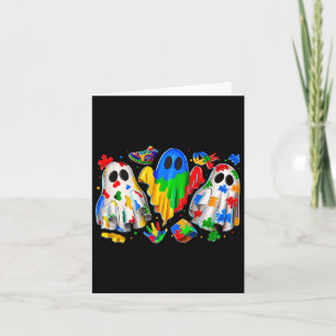 Halloween Ghost Colourful Puzzle Ribbon Autism Awa Card