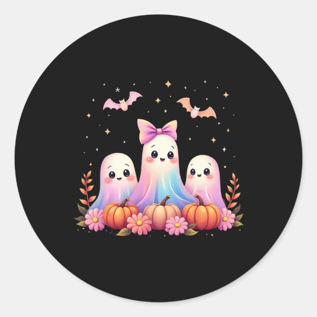 Halloween Ghost Coquette Bow Fall Pumpkin Spooky S Classic Round Sticker (Front)