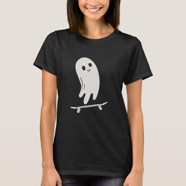 Halloween ghost costume Skateboard Lazy Halloween  T-Shirt (Front)