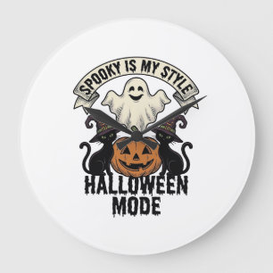 Halloween Ghost Costume Vintage Spooky Pumpkin Cat Large Clock