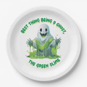 Halloween Ghost Covered In Green Slime Paper Plate