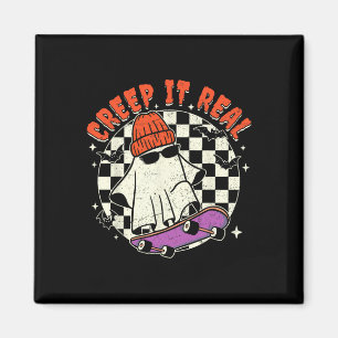 Halloween Ghost Creep It Real Skateboarding Retro Magnet