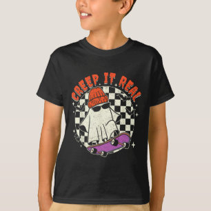 Halloween Ghost Creep It Real Skateboarding Retro T-Shirt