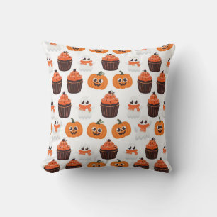 Halloween Ghost, Cupcakes and Pumpkins Throw Pillow
