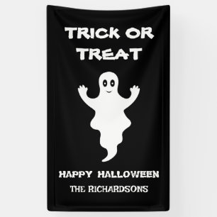 Halloween Ghost Custom Family Name Black And White Banner
