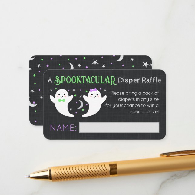 Halloween ghost diaper raffle enclosure card (Front/Back In Situ)