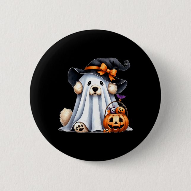 Halloween Ghost Dog 2 Inch Round Button (Front)