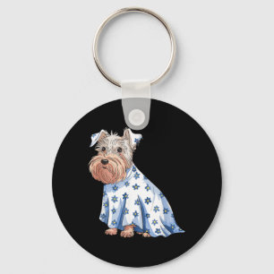 Halloween Ghost Dog With Flowers Funny Halloween Keychain