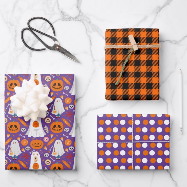 Halloween Ghost Dog Wrapping Paper Set of 3 (Front)