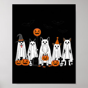 Halloween Ghost Dogs Cute Pumpkin Cartoon Design Poster