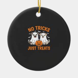 Halloween Ghost Dogs No Tricks Just Treats Design_ Ceramic Ornament