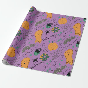 Halloween Ghost Doodles Purple Pattern Wrapping Paper