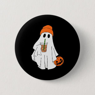 Halloween Ghost Drinking Coffee Ghost Ice Coffee M 2 Inch Round Button