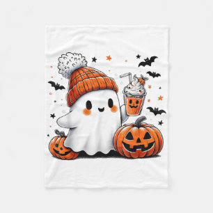 Halloween Ghost Drinking Coffee Ghost Ice Coffee M Fleece Blanket