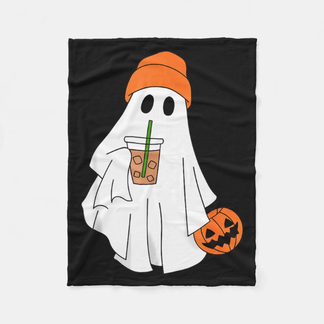 Halloween Ghost Drinking Coffee Ghost Ice Coffee M Fleece Blanket (Front)