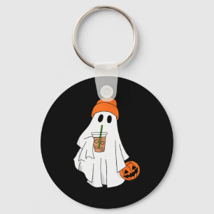 Halloween Ghost Drinking Coffee Ghost Ice Coffee M Keychain