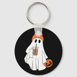 Halloween Ghost Drinking Coffee Ghost Ice Coffee M Keychain