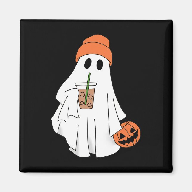 Halloween Ghost Drinking Coffee Ghost Ice Coffee M Magnet (Front)
