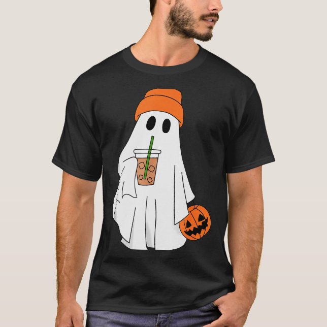 Halloween Ghost Drinking Coffee Ghost Ice Coffee M T-Shirt (Front)