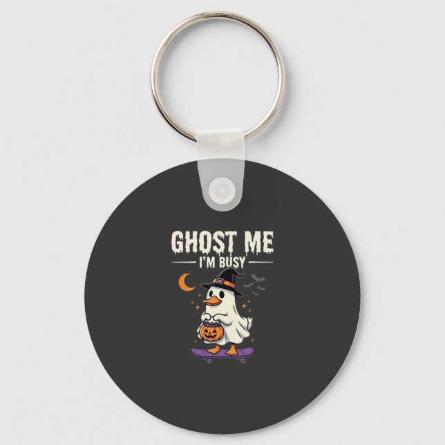 Halloween Ghost Duck Skateboard Design_1 Keychain (Front)