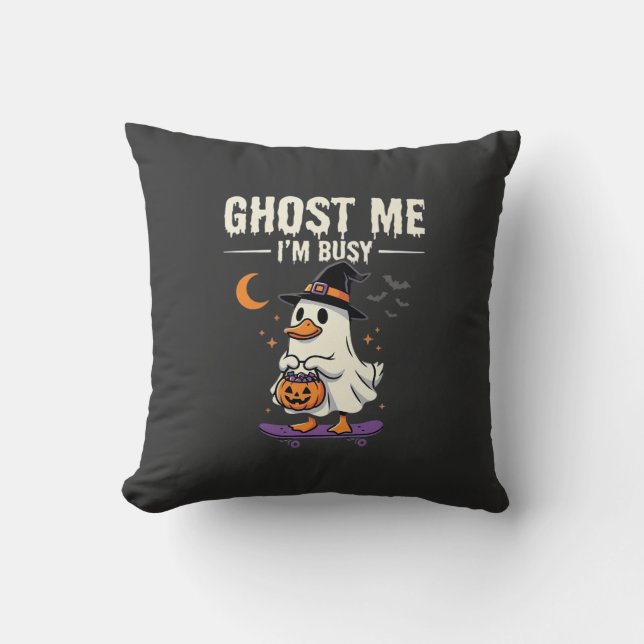 Halloween Ghost Duck Skateboard Design_1 Throw Pillow (Front)