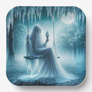 Halloween Ghost Eating An Ice Cream Cone Paper Plate