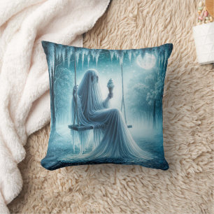 Halloween Ghost Eating An Ice Cream Cone Throw Pillow