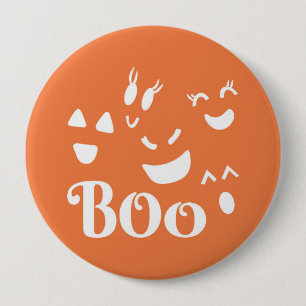 Halloween Ghost Face Orange and White Button Pin